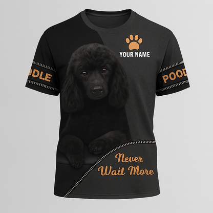 Personalized Poodle T-Shirt - Cute Black Dog 3D Design with Custom Name