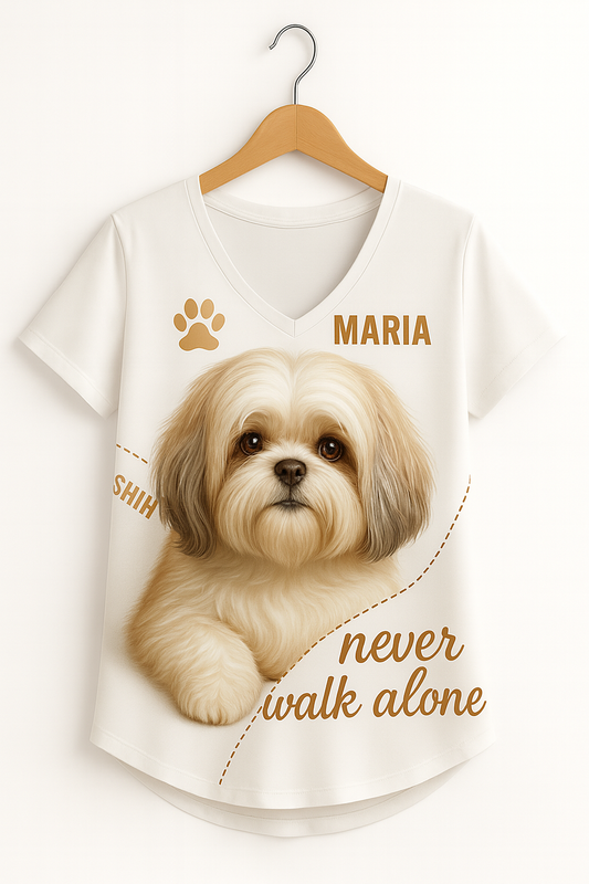 Personalized Shih Tzu Women V-Neck Shirt - Cute Dog Design with Custom Name