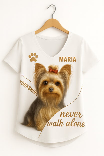 Personalized Yorkshire Terrier Women V-Neck Shirt - Cute Dog Design with Custom Name