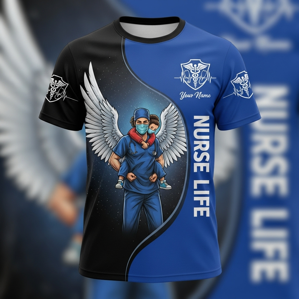 Personalized Nurse Life T-Shirt - Angel Wings & Child Healthcare Hero