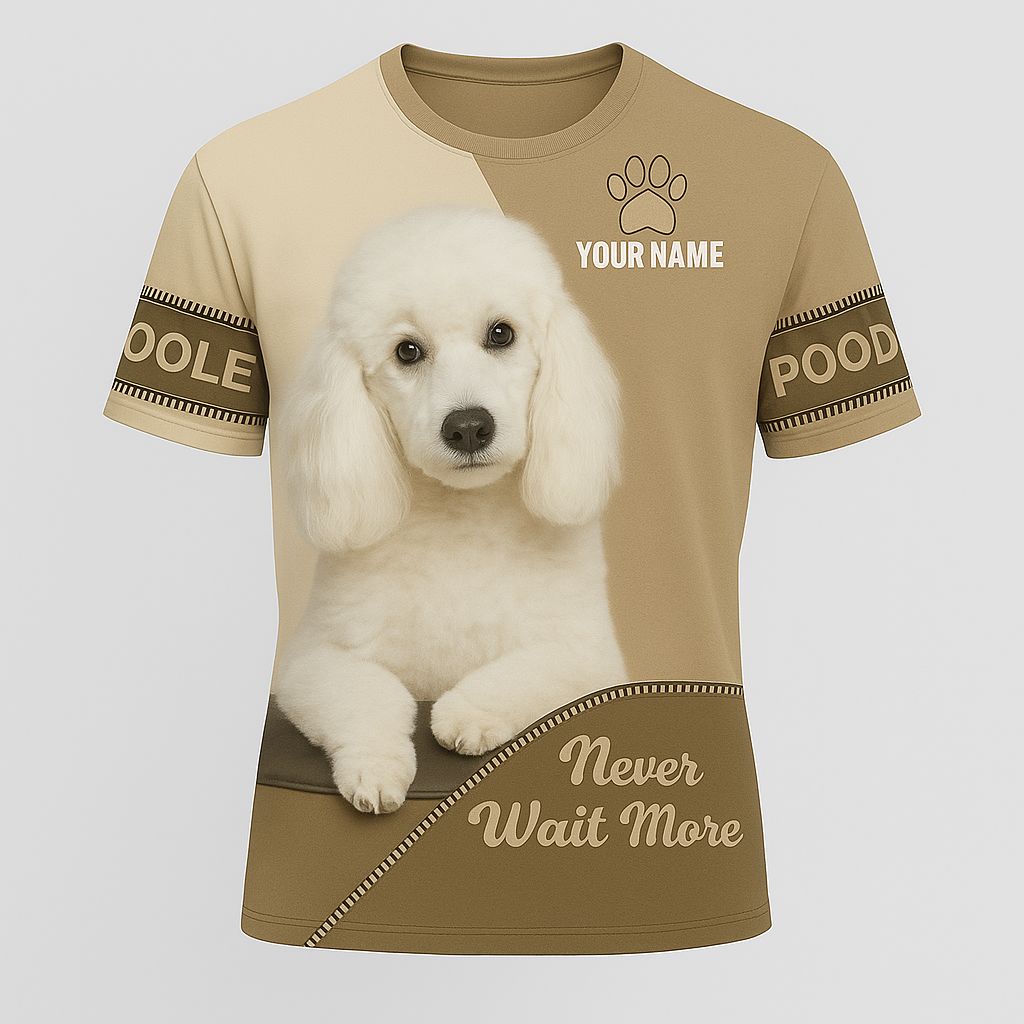 Personalized Poodle T-Shirt - Cute Black Dog 3D Design with Custom Name