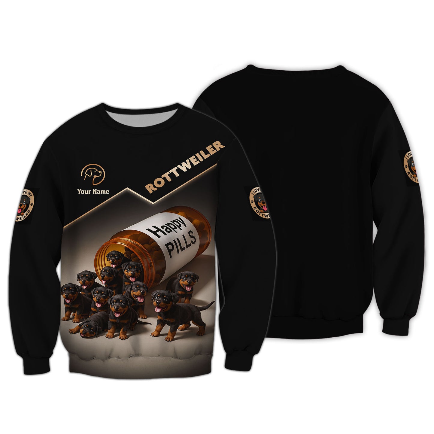 Personalized Rottweiler Puppies Happy Pills AOP T-Shirt