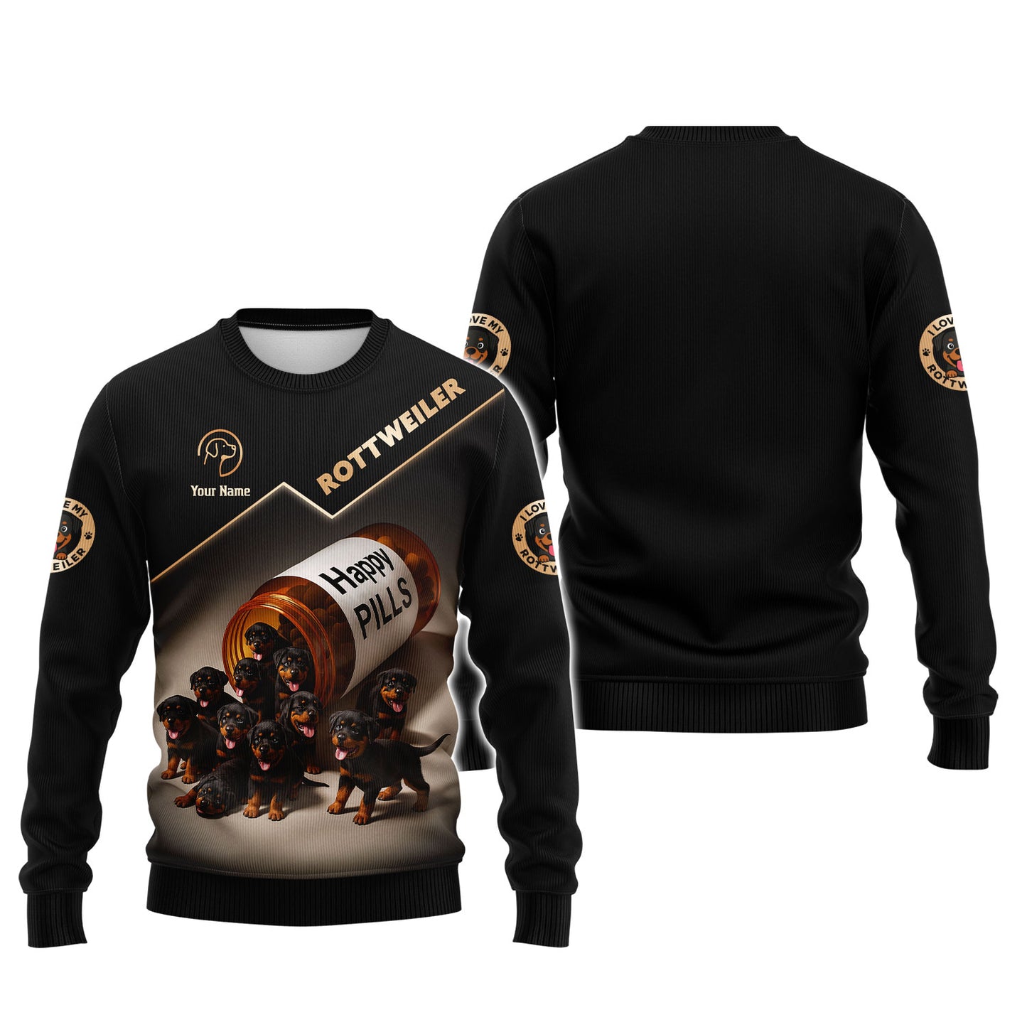 Personalized Rottweiler Puppies Happy Pills AOP T-Shirt