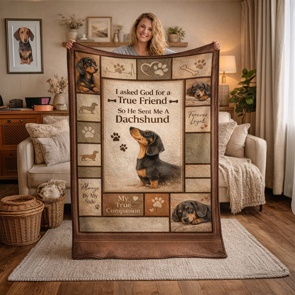 Wiizaa True Friend Dachshund Fleece Blanket - A Warm Keepsake of Unconditional Love