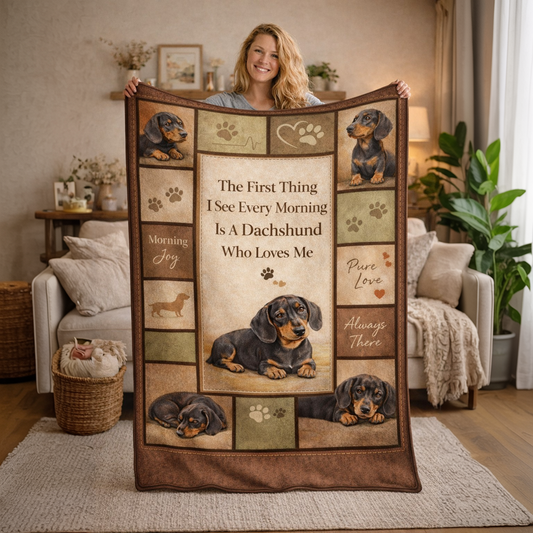 Wiizaa Morning Love Dachshund Fleece Blanket - The First Thing I See Every Morning