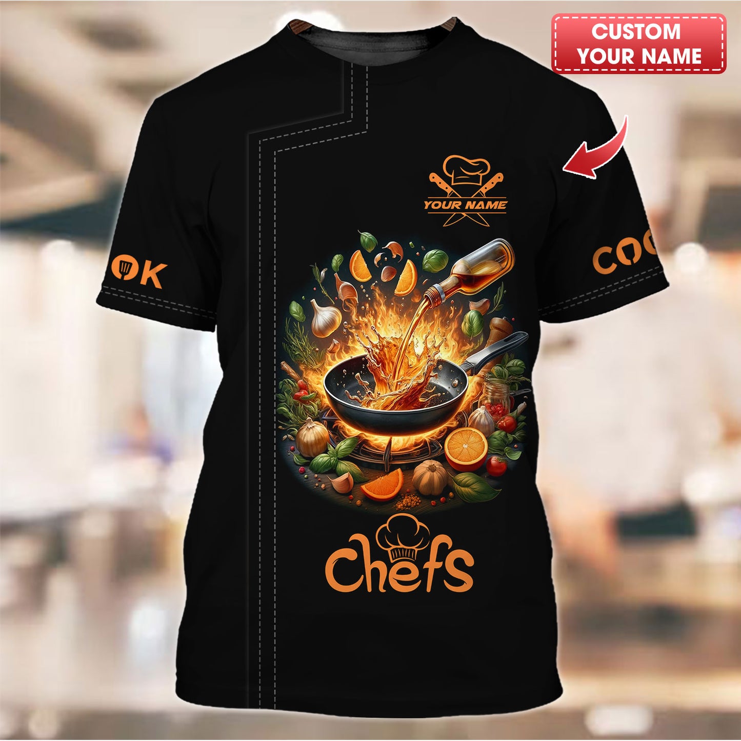 Personalized Chef Shirts - Dynamic Cooking Scene Design for Culinary Artists