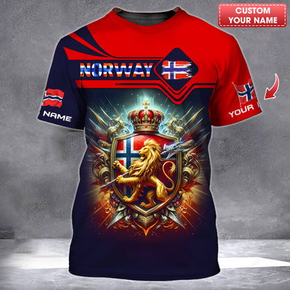 T-shirt imprimé 3D Love Norway, cadeau personnalisé avec nom pour les amoureux de la Norvège