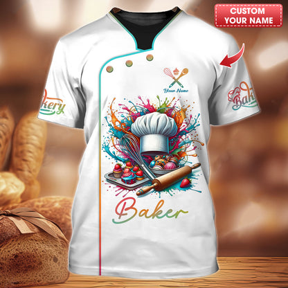 Personalized Baker Shirts - Vibrant Bakery Delights Design for Artistic Pastry Chefs