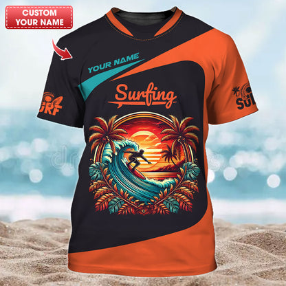 T-shirt personnalisé Surfing With Sunset Cadeau pour les amateurs de surf T-shirt 3D