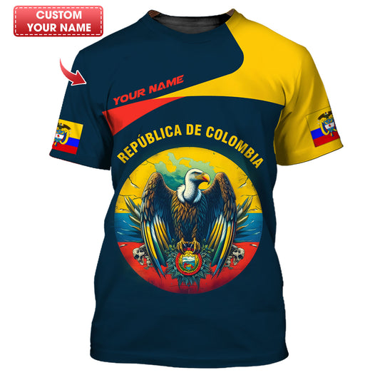 Camiseta personalizada con el nombre de la República de Colombia en 3D, regalo personalizado para los amantes de Colombia