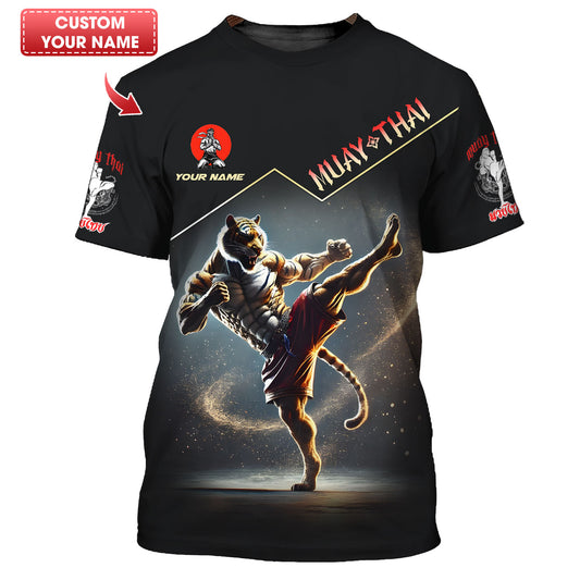 T-shirt de combattant de Muay Thai Tiger imprimé en 3D, cadeau personnalisé avec nom pour les amateurs de Muay Thai