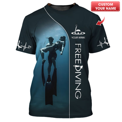 3D Full Print Free Diving T-Shirts Personalized Name Gift For Diver Lovers