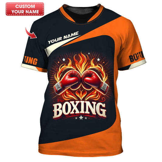 T-shirt personnalisé avec nom en 3D et cœur de boxe, cadeau personnalisé pour les amateurs de boxe