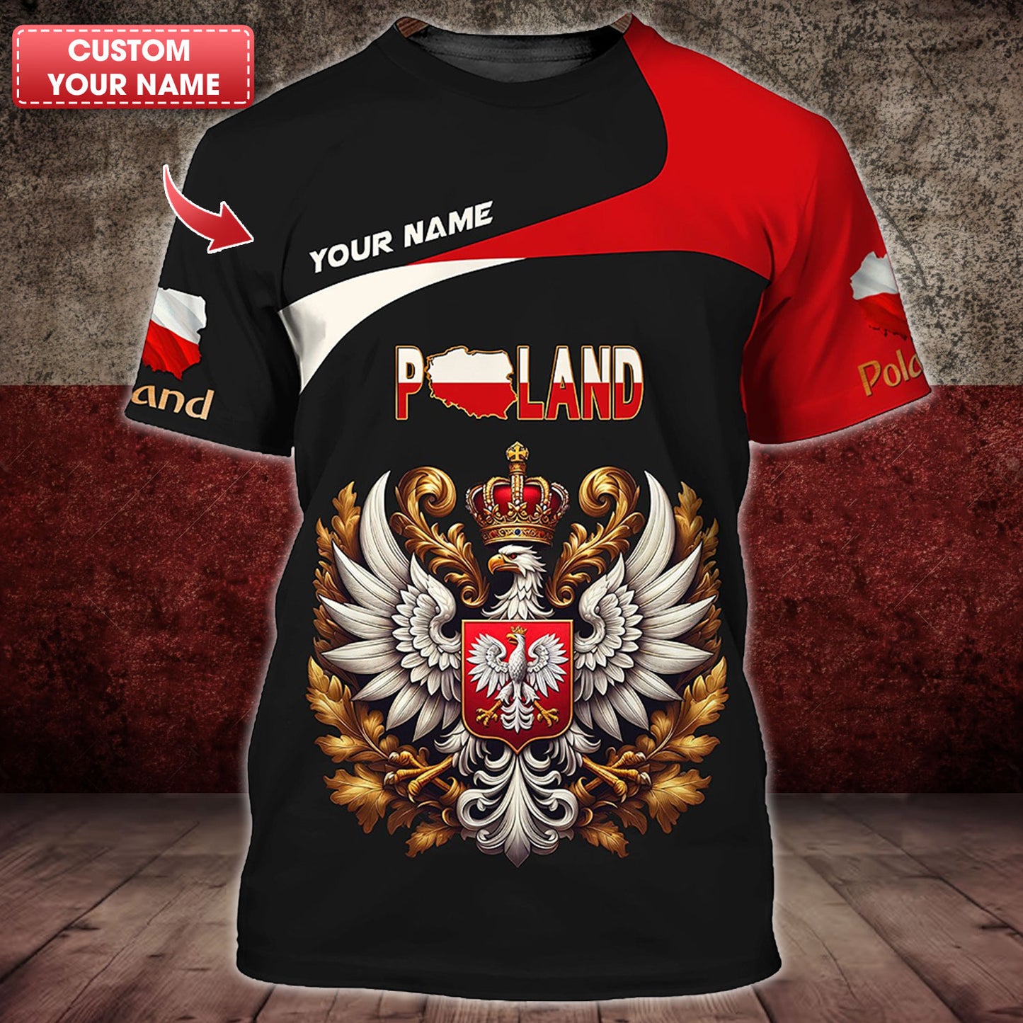 Camiseta personalizada del orgullo de Polonia: escudo del águila blanca coronada