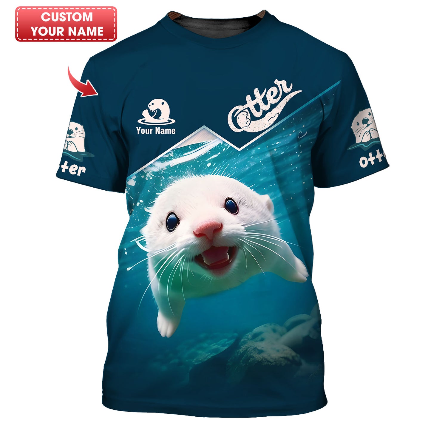 Camiseta de nutria marina con estampado 3D completo, regalo personalizado con nombre para amantes de las nutrias