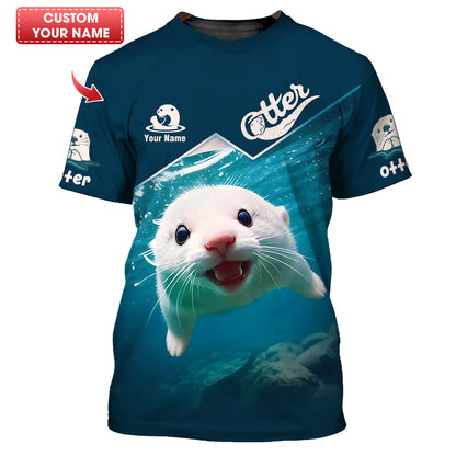 T-shirt Loutre de mer à impression 3D complète, cadeau personnalisé avec nom pour les amoureux de la loutre