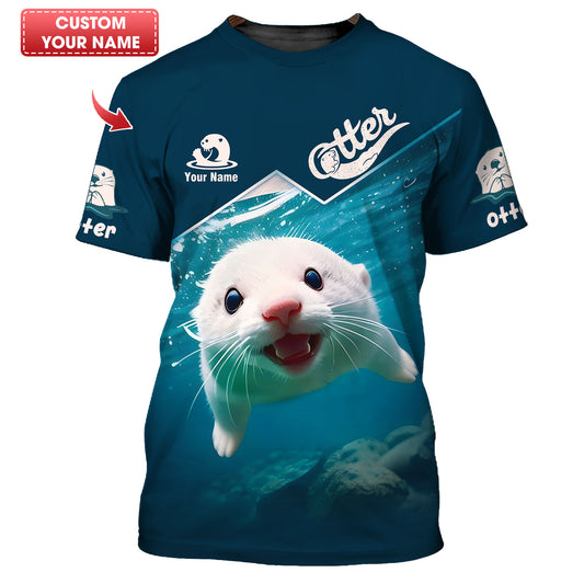 Camiseta de nutria marina con estampado 3D completo, regalo personalizado con nombre para amantes de las nutrias