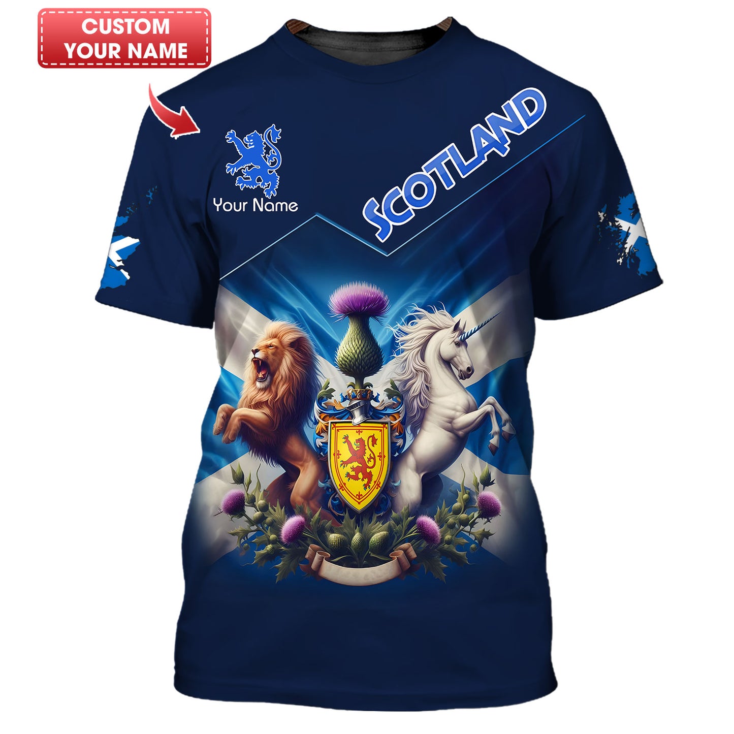 Camiseta personalizada con el escudo de armas de Escocia en 3D, regalo personalizado para los amantes de Escocia