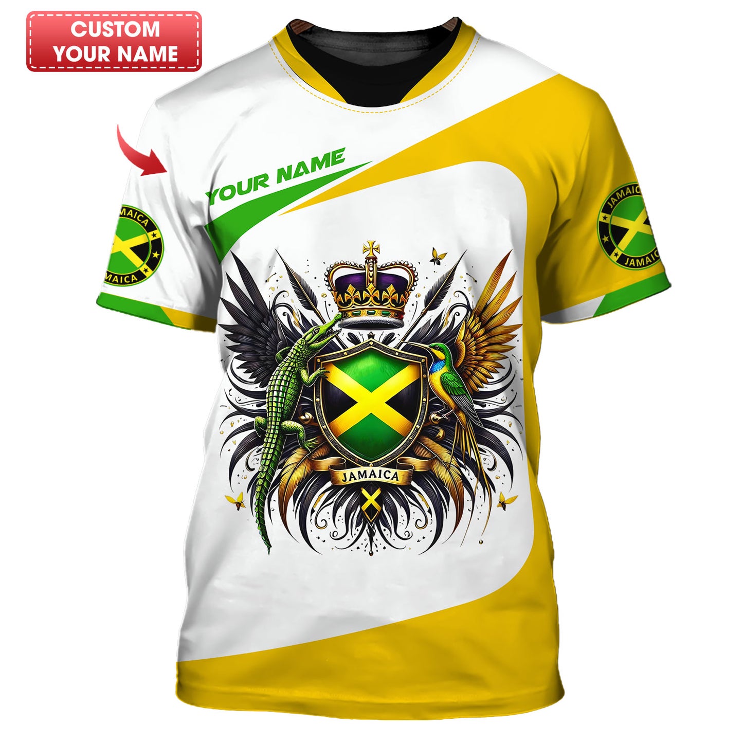 Camiseta personalizada con nombre 3D de la mascota representante de Jamaica, regalo personalizado para los amantes de Jamaica