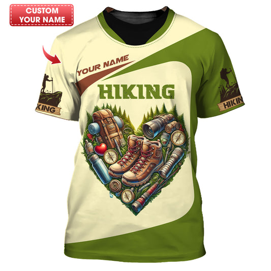 Camiseta personalizada con nombre en 3D y corazón para excursionistas, regalo personalizado para amantes de las caminatas