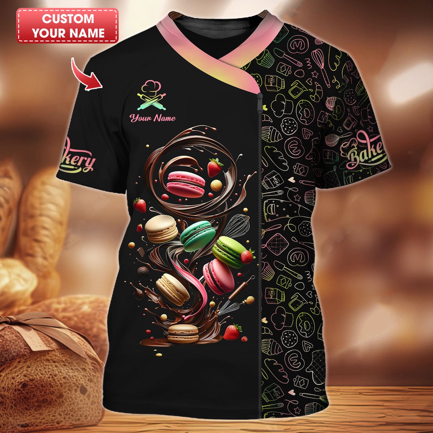 T-shirts personnalisés colorés Macaron Gif pour Baker 3D Shirt