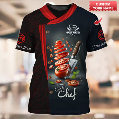 Camisa de chef con cuchillo y estampado completo en 3D, regalo personalizado con nombre para amantes de los chefs