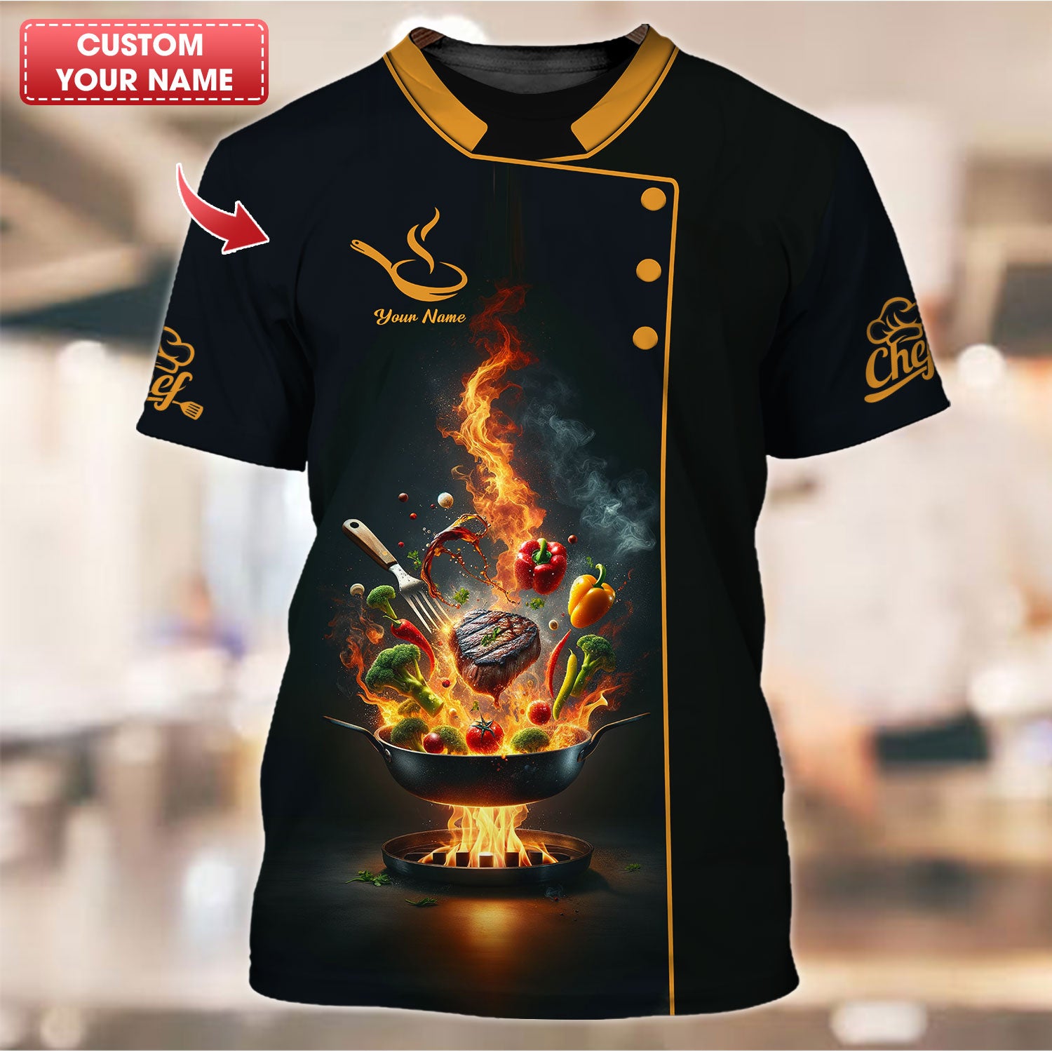 Personalized Chef Shirts - Dynamic Flaming Grill Design for Chefs ...
