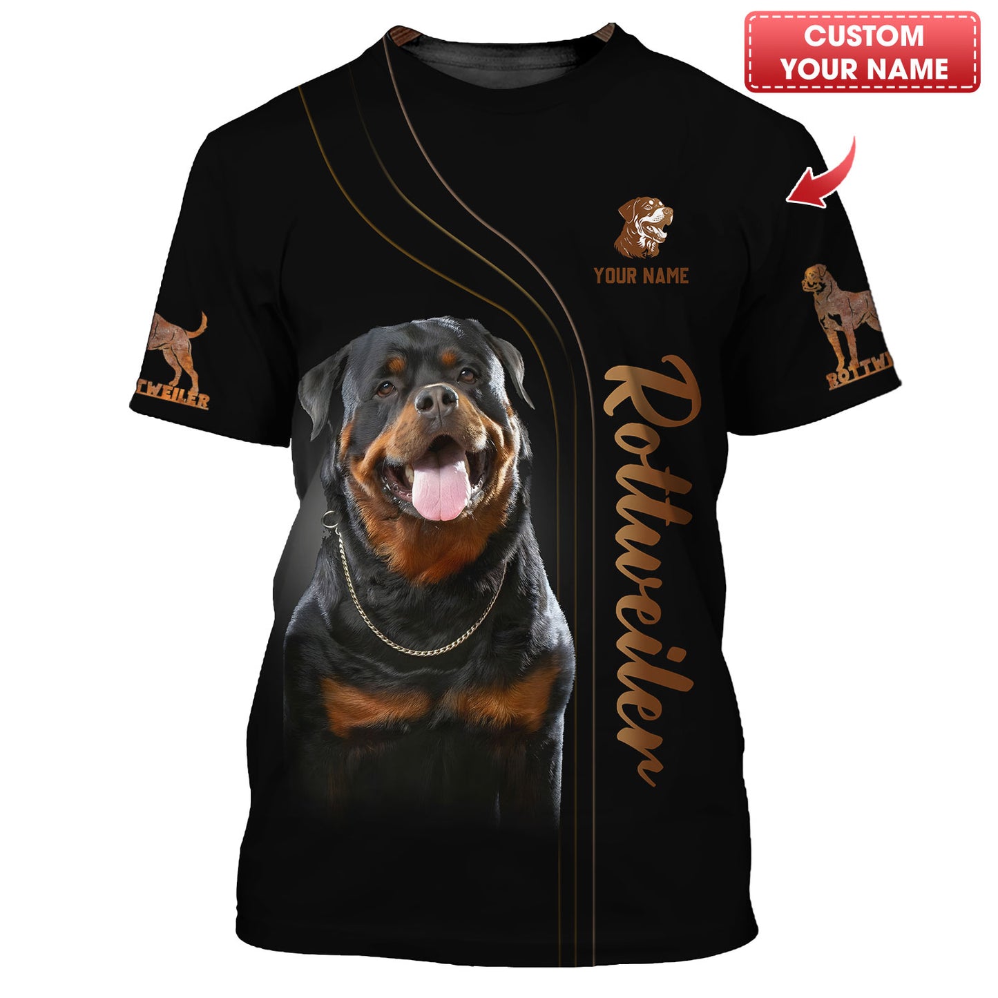 T-shirts pour chien Rottweiler à impression 3D complète, cadeau personnalisé avec nom pour les amoureux des chiens