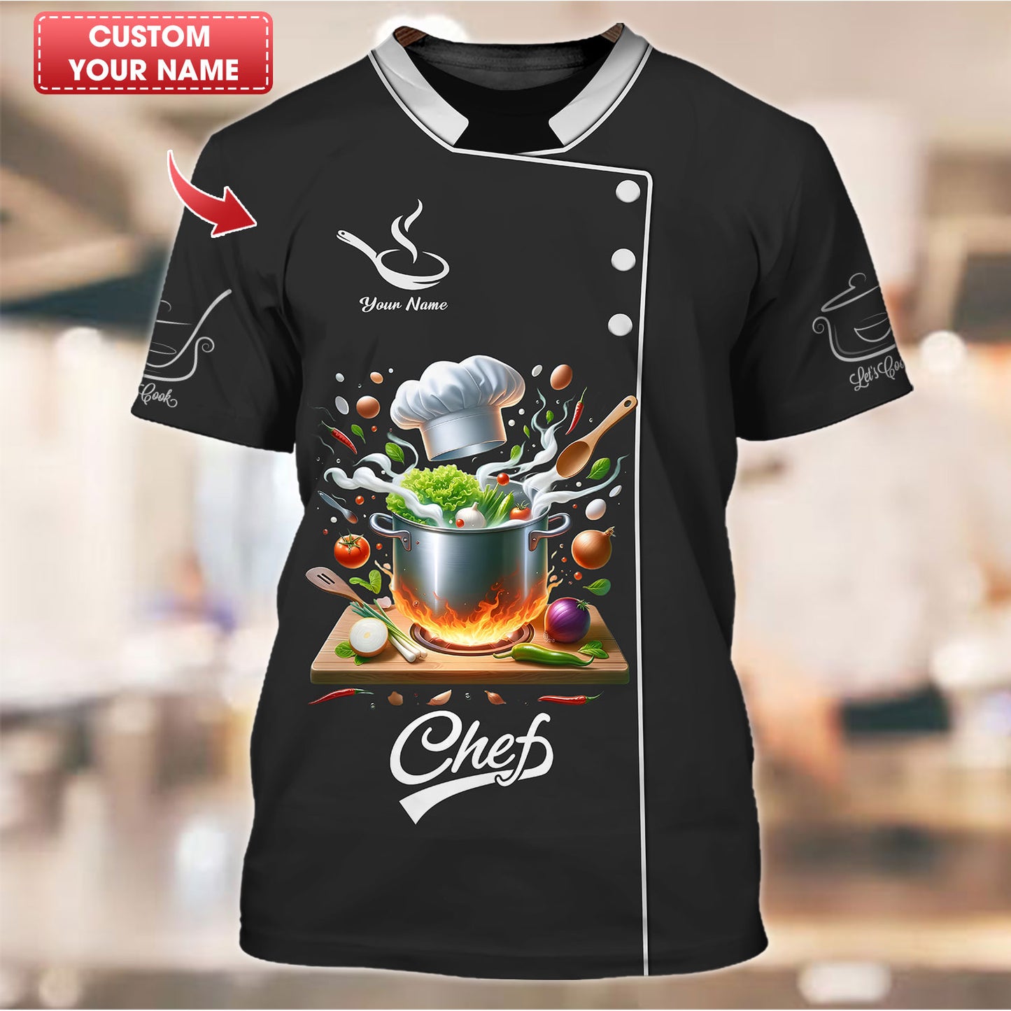 Camisetas de chef personalizadas: diseño de ollas de cocina vibrantes para chefs