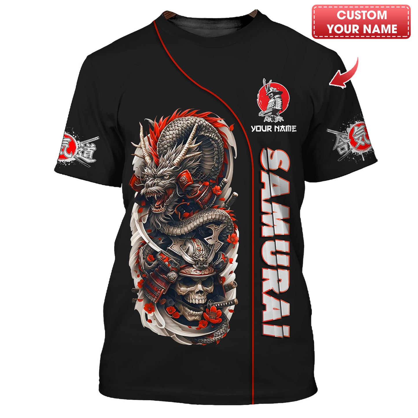 3D Full Print Dragon With Samurai Shirt Personalized Name Gift For Samurai Lovers