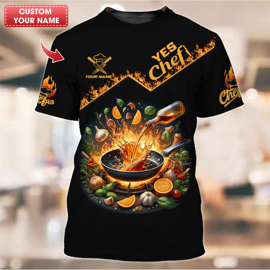 Personalized Chef Shirt - Sizzling Pan & Vibrant Ingredients Splash