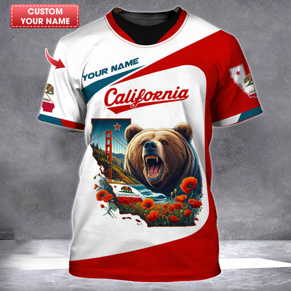 3D Full Print California T-Shirts Personalized Name Gift For Californian Lovers