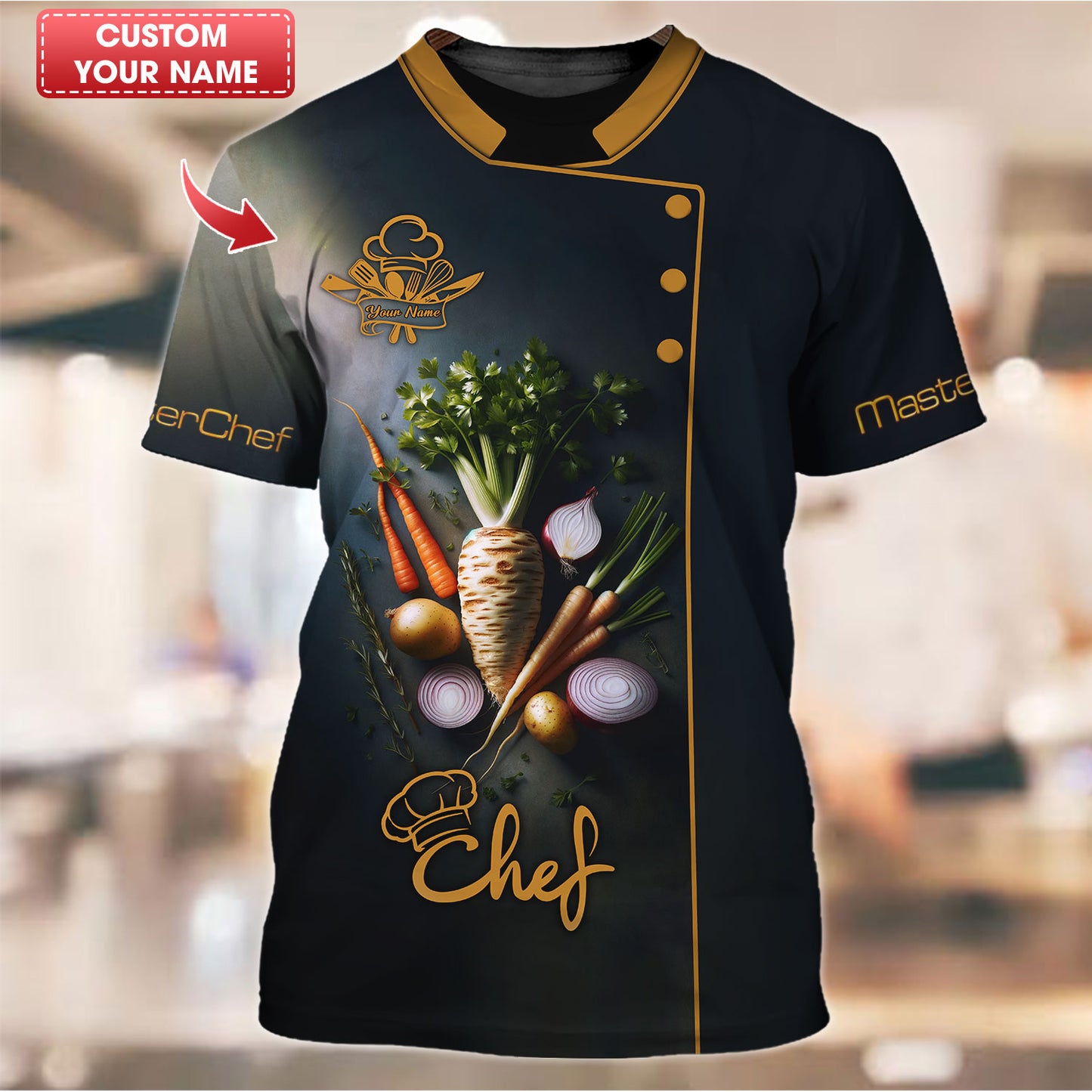 T-shirt de chef personnalisé - Design élégant de légumes racines pour les maîtres culinaires