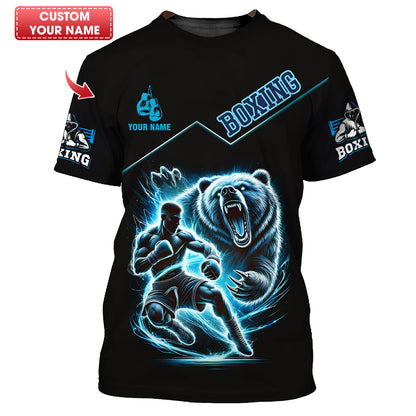 Boxeur avec ours nom personnalisé t-shirt 3D cadeau personnalisé pour les amateurs de boxe