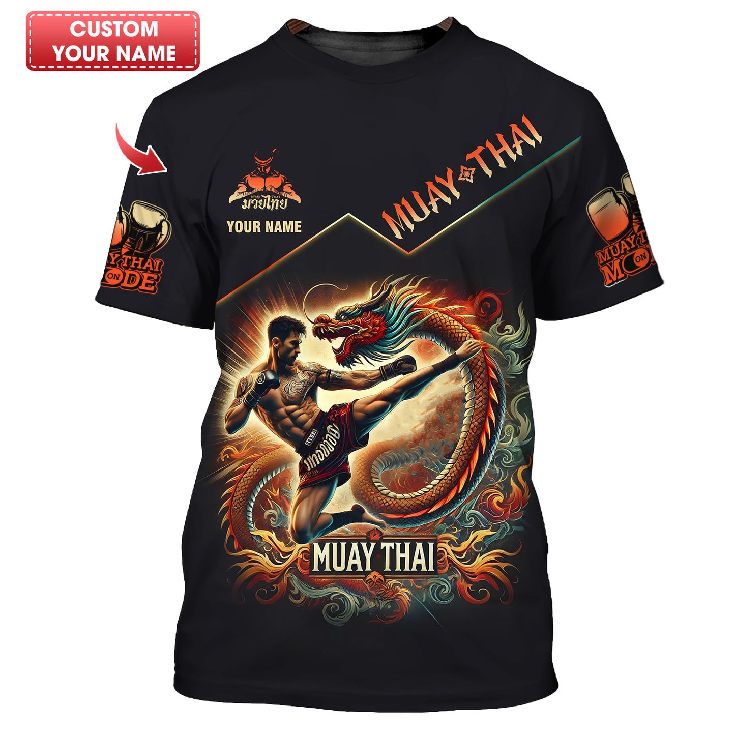 Camiseta de luchador de muay thai con estampado 3D completo y dragón, regalo con nombre personalizado para amantes del muay thai