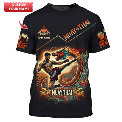 T-shirt de combattant de Muay Thai imprimé en 3D avec dragon, cadeau personnalisé pour les amateurs de Muay Thai