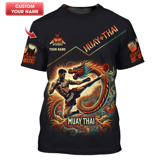 Camiseta de luchador de muay thai con estampado 3D completo y dragón, regalo con nombre personalizado para amantes del muay thai