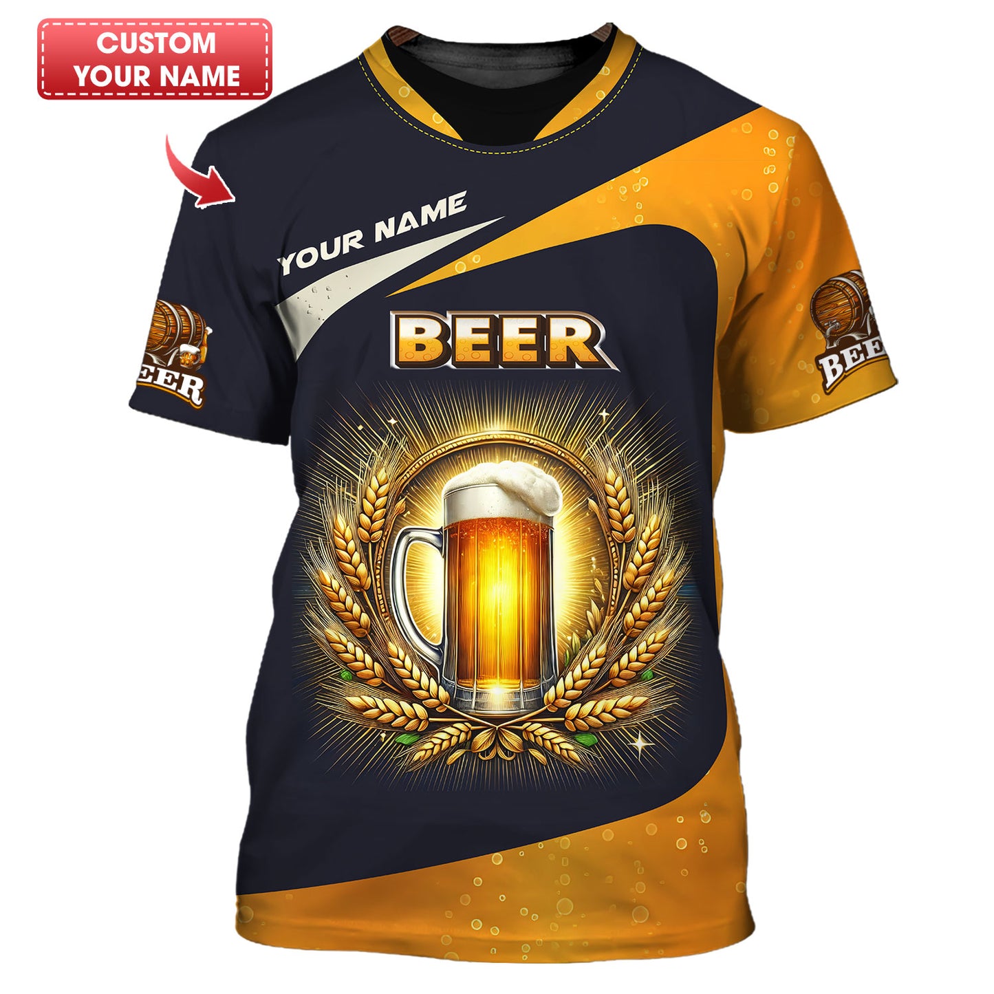 T-shirt 3D personnalisé avec nom de bière Cadeau personnalisé avec nom pour les amateurs de bière