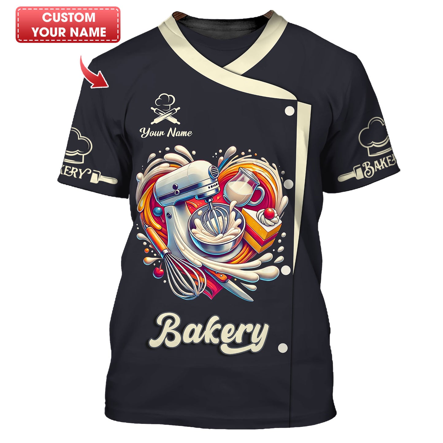 3D Full Print Make Cakes With Heart T-Shirts Personalized Name Gift For Baker Lovers