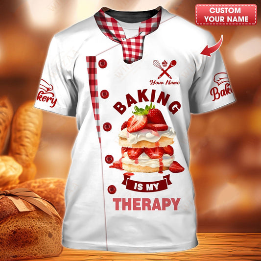 T-shirt de boulanger personnalisé – La pâtisserie est ma thérapie Conception de gâteau aux fraises