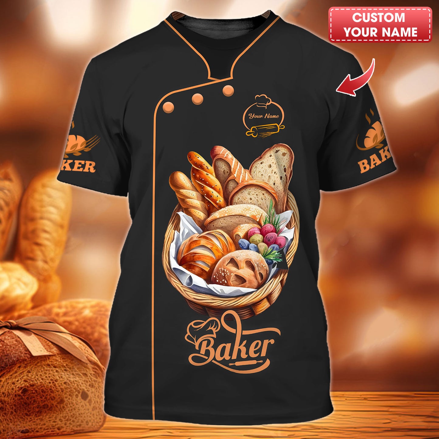 Personalized Baker Shirts - Artisan Bread and Fruit Basket Design for Bread Makers