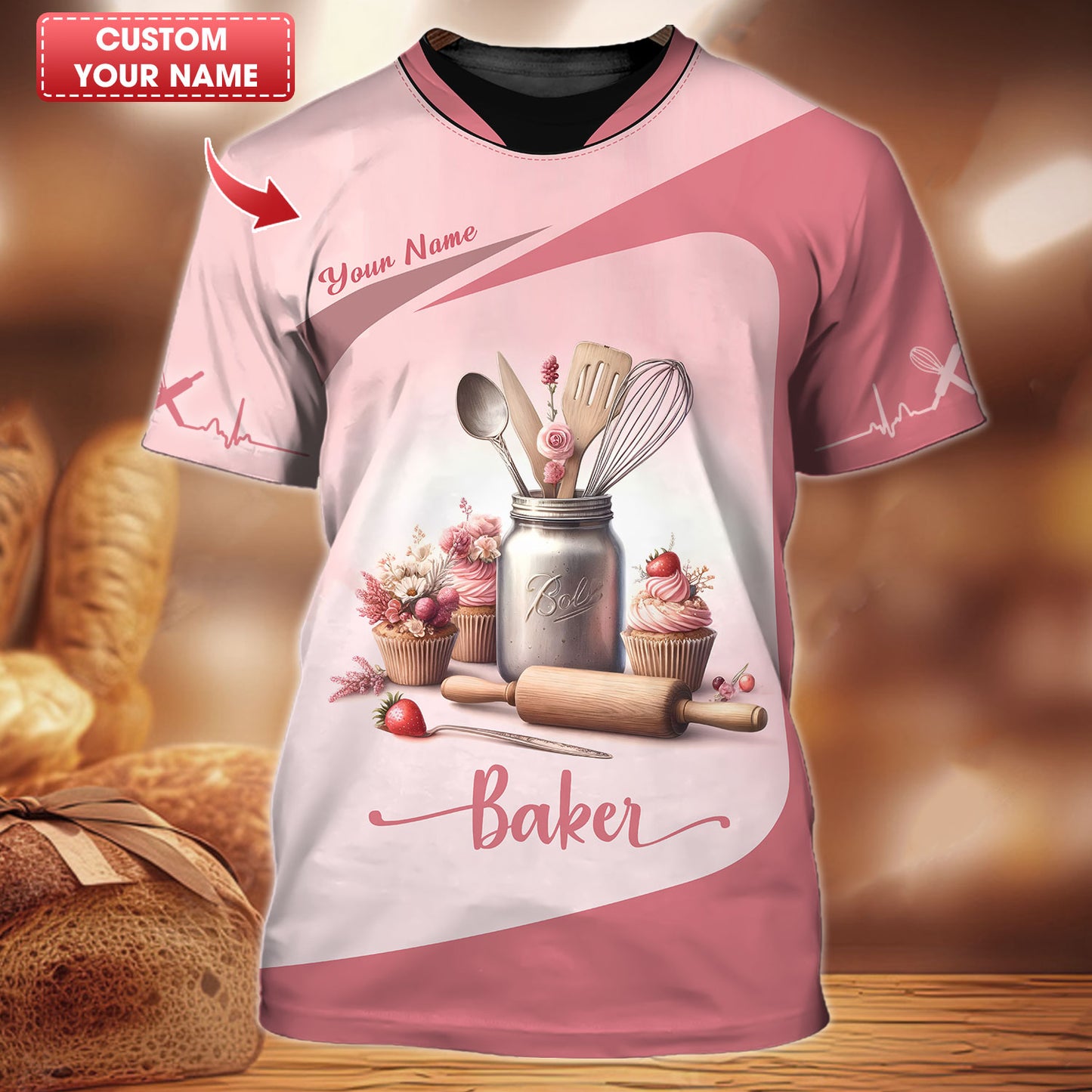 Chemises de boulanger personnalisées - Conception d'essentiels de pâtisserie rose pâle pour les chefs pâtissiers