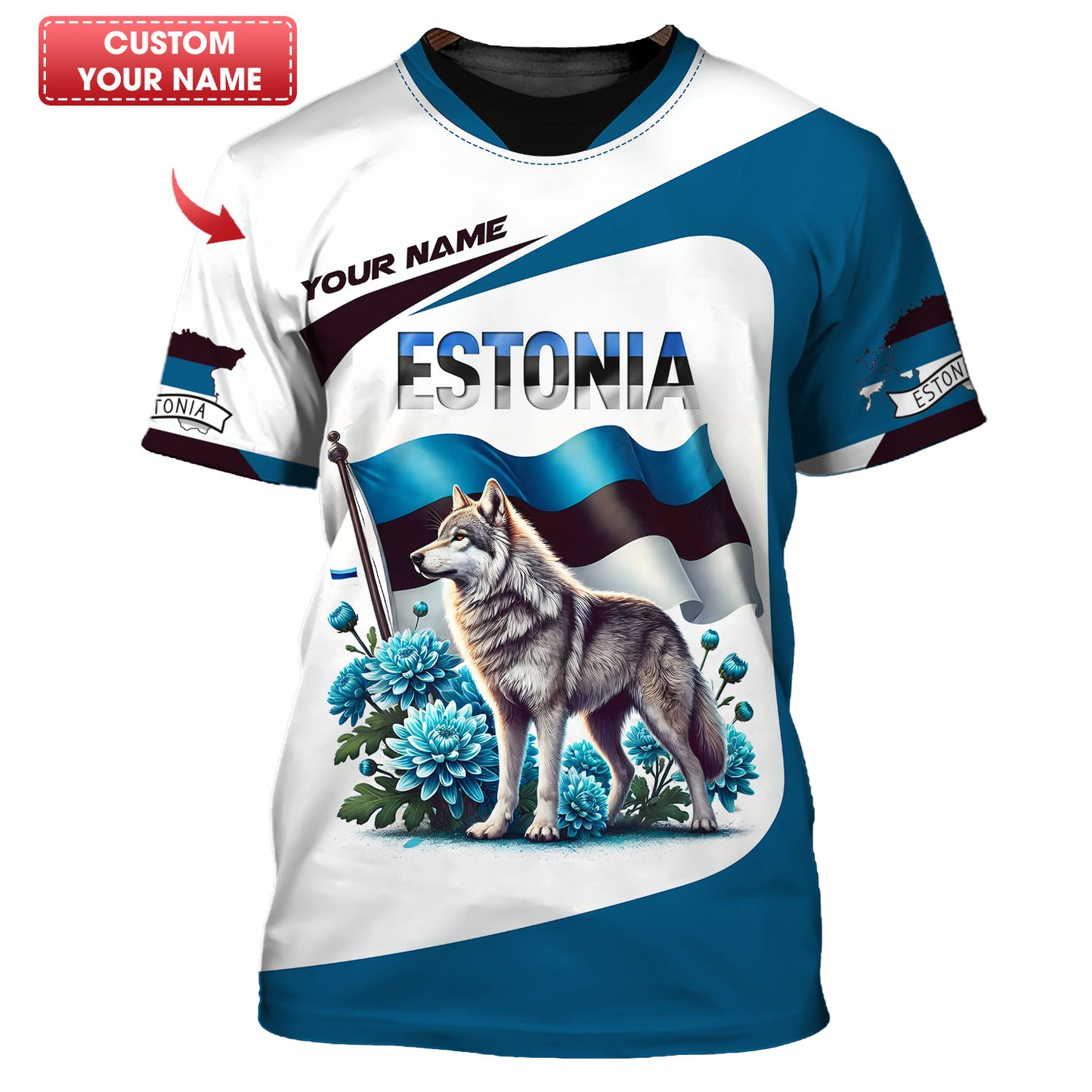 Camiseta de Estonia con impresión 3D completa y nombre personalizado como regalo para los amantes de Estonia