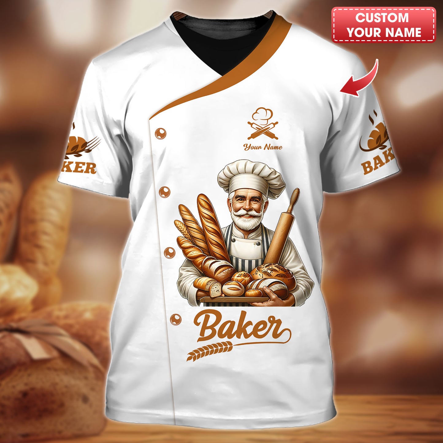 Personalized Baker Shirt – Classic Chef with Bread Basket