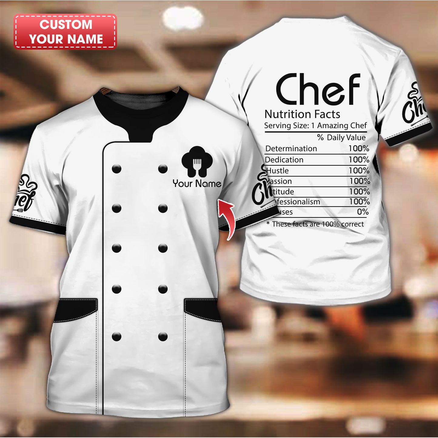 Camiseta de chef personalizada: información nutricional del chef