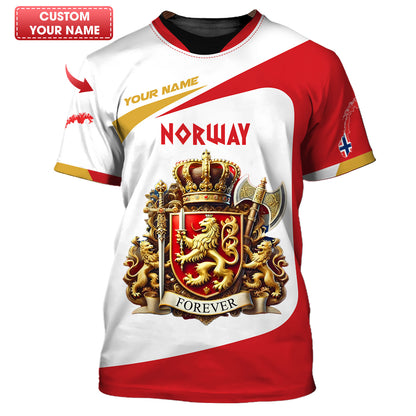 Coat Of Arms Norway Personalized Name 3D Shirt Custom Gift For Norway Lovers