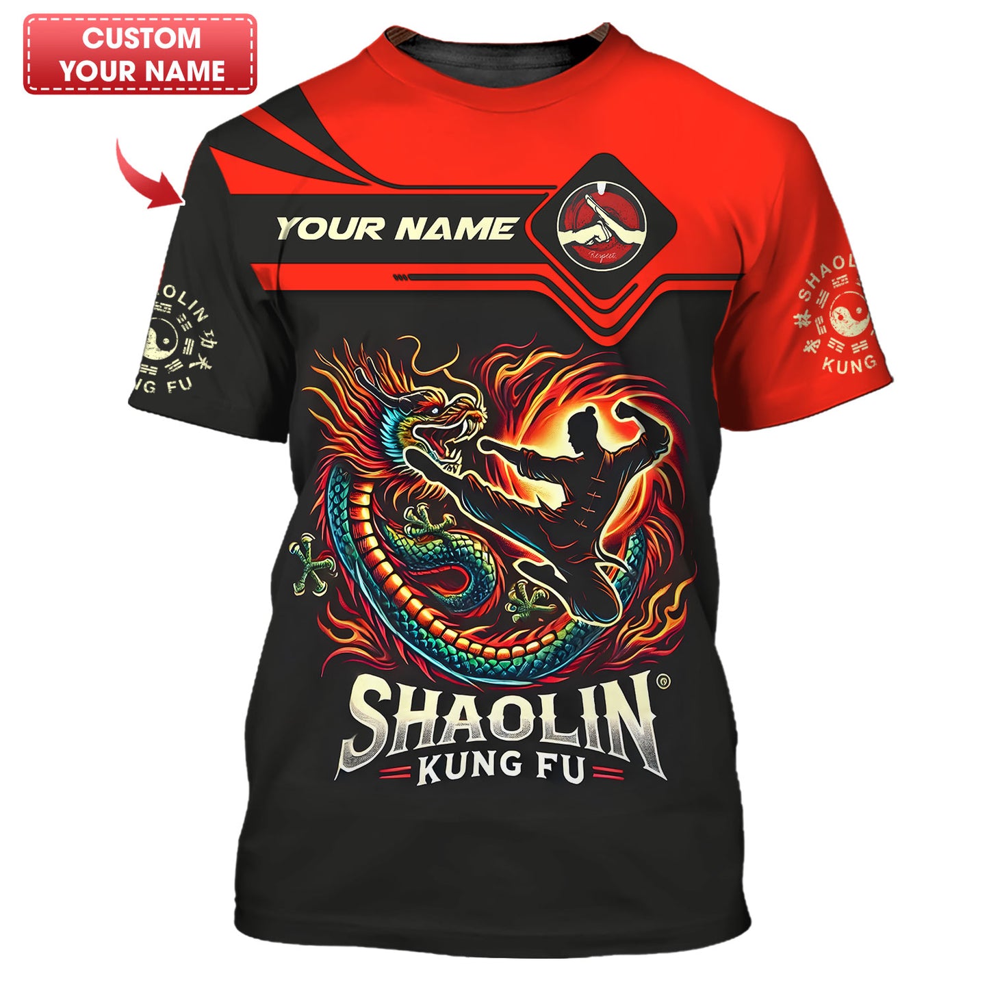 T-shirts personnalisés Shaolin Kung Fu avec Gragon Cadeau pour les amateurs de Shaolin Kung Fu T-shirt 3D Shaolin Kung Fu