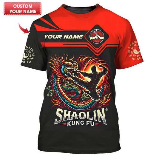 Shaolin Kung Fu With Gragon Custom T-Shirts Gift For Shaolin Kung Fu Lovers Shaolin Kung Fu 3D Shirt