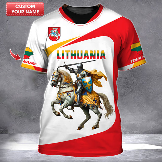 Camiseta con estampado 3D completo de caballero de Lituania, regalo personalizado con nombre para amantes de Lituania