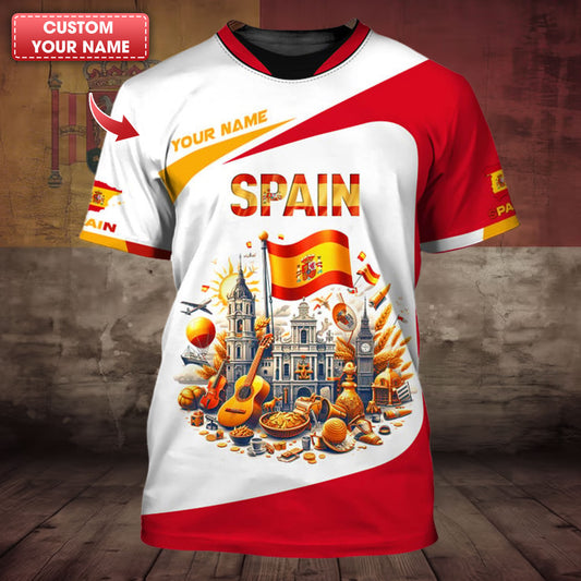 Personalized Spain Pride Shirt - Cultural Landmarks and Festivities Design for Spain Enthusiasts